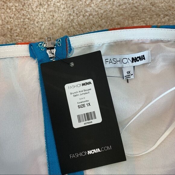 Fashion Nova Brunch And Boujee Satin Jumpsuit - Coral/Combo Sz 1X NWT - Picture 9 of 15